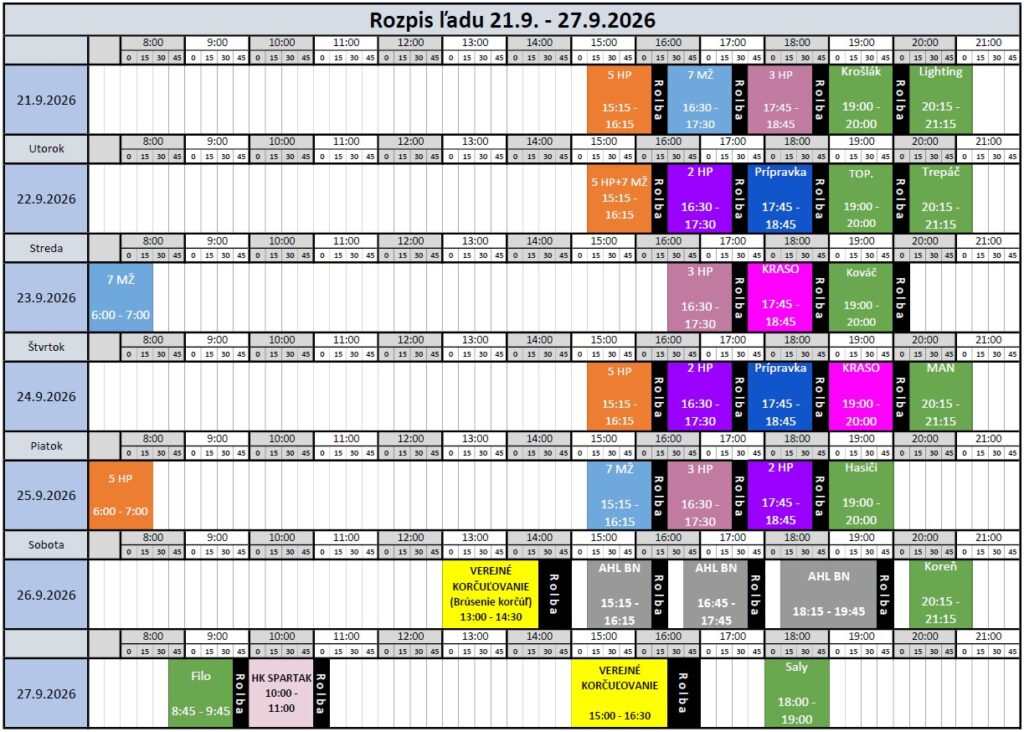 Rozpis ľadu od 21.9.-27.9.2026 (39. KT) Rozpis ľadu od 21.9.-27.9.2026 (39. KT)